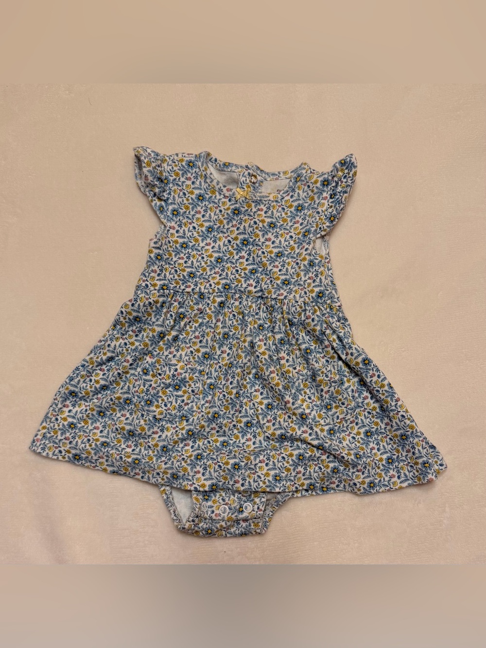 Carter's Blue and Yellow Floral Cotton Dress with Built-In Bloomers